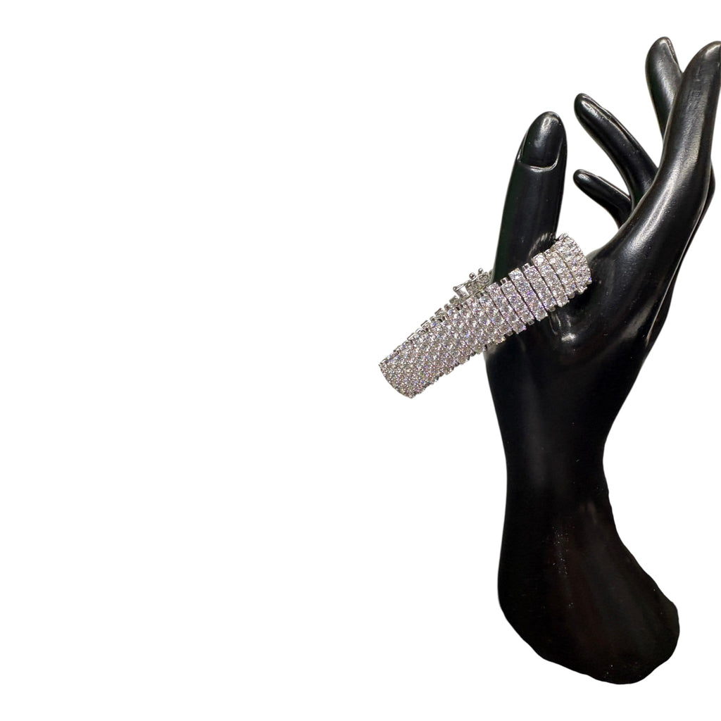 CURATED by Kira wide 5-row sterling silver tennis bracelet featuring sparkling round-cut cubic zirconia stones