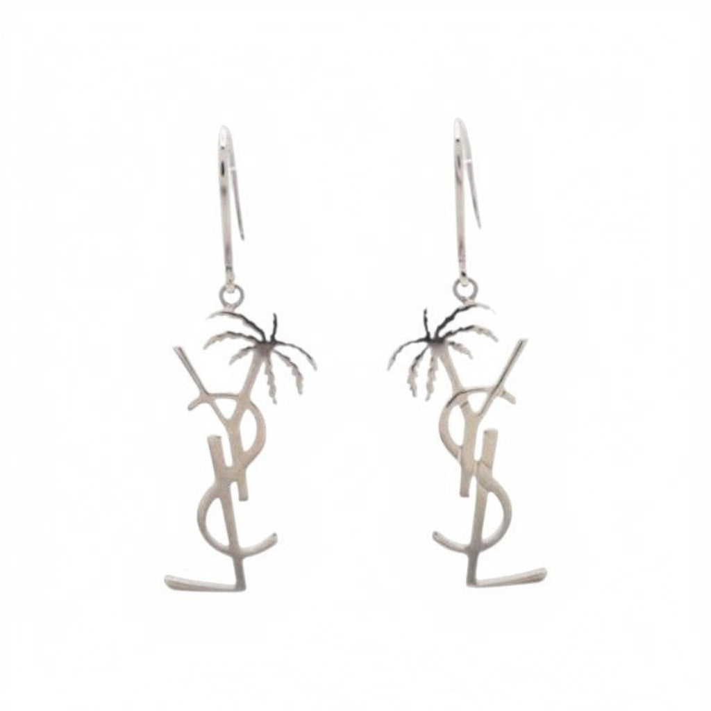 CURATED by Kira silver YSL palm tree drop earrings made of precious metal.