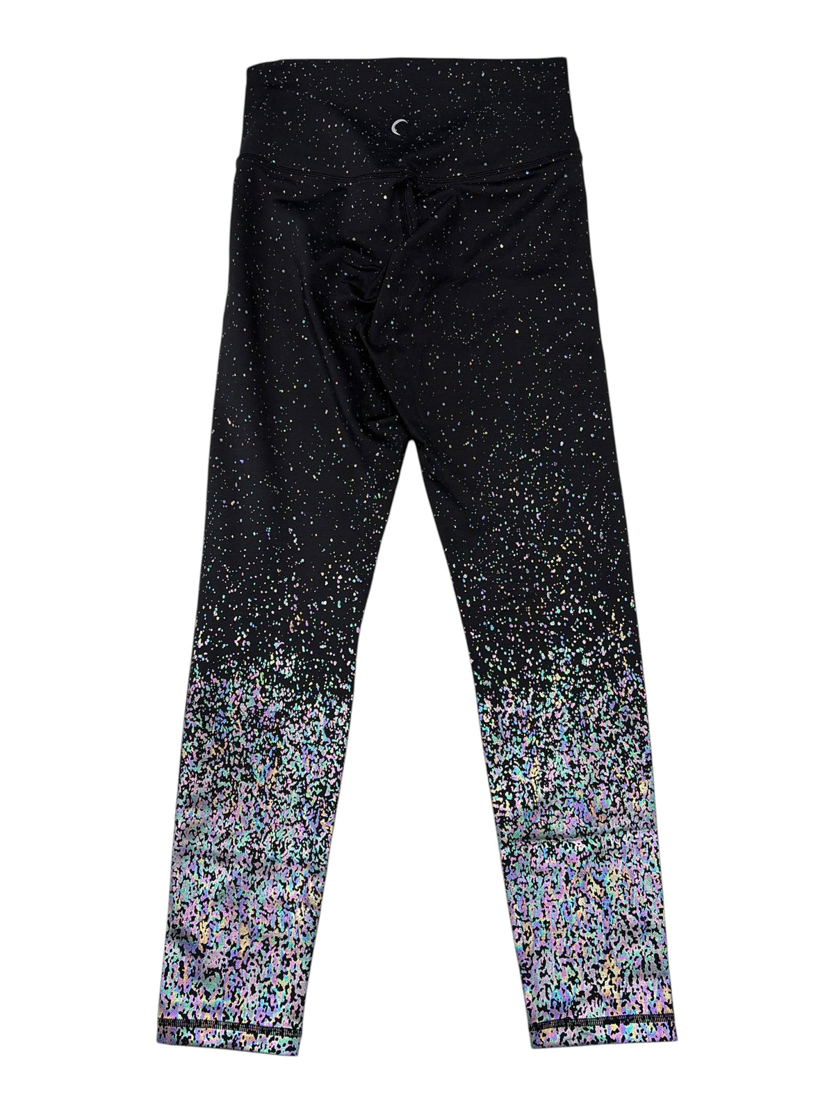 CURATED by Kira ZYIA Active black high-waisted leggings with iridescent metallic speckle and reflective ombre calves.