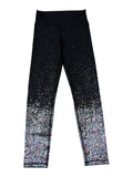 CURATED by Kira ZYIA Active black high-waisted leggings with iridescent metallic speckle ombre reflective pattern.