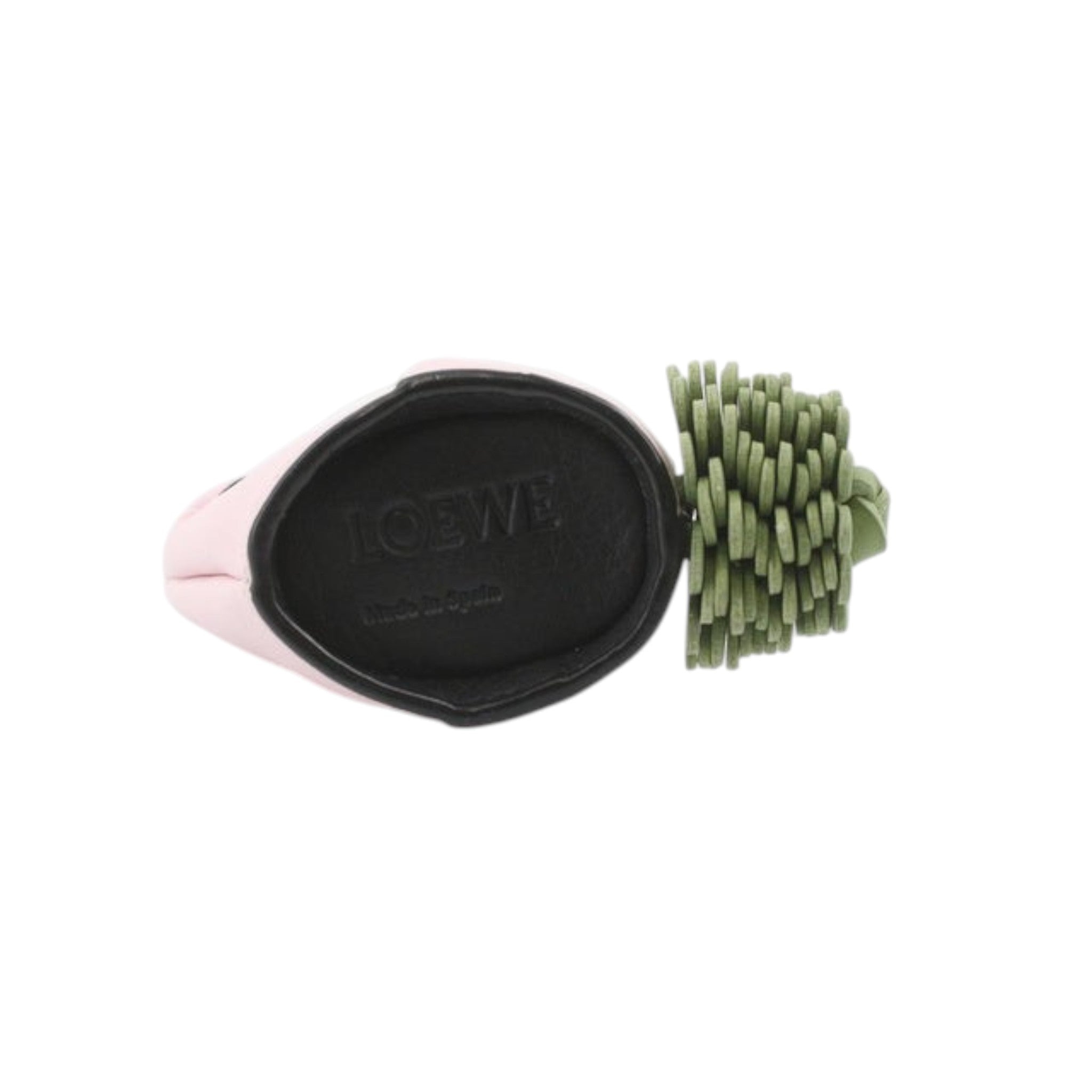 CURATED by Loewe pink leather charm with green fringe detail and embossed logo inside.