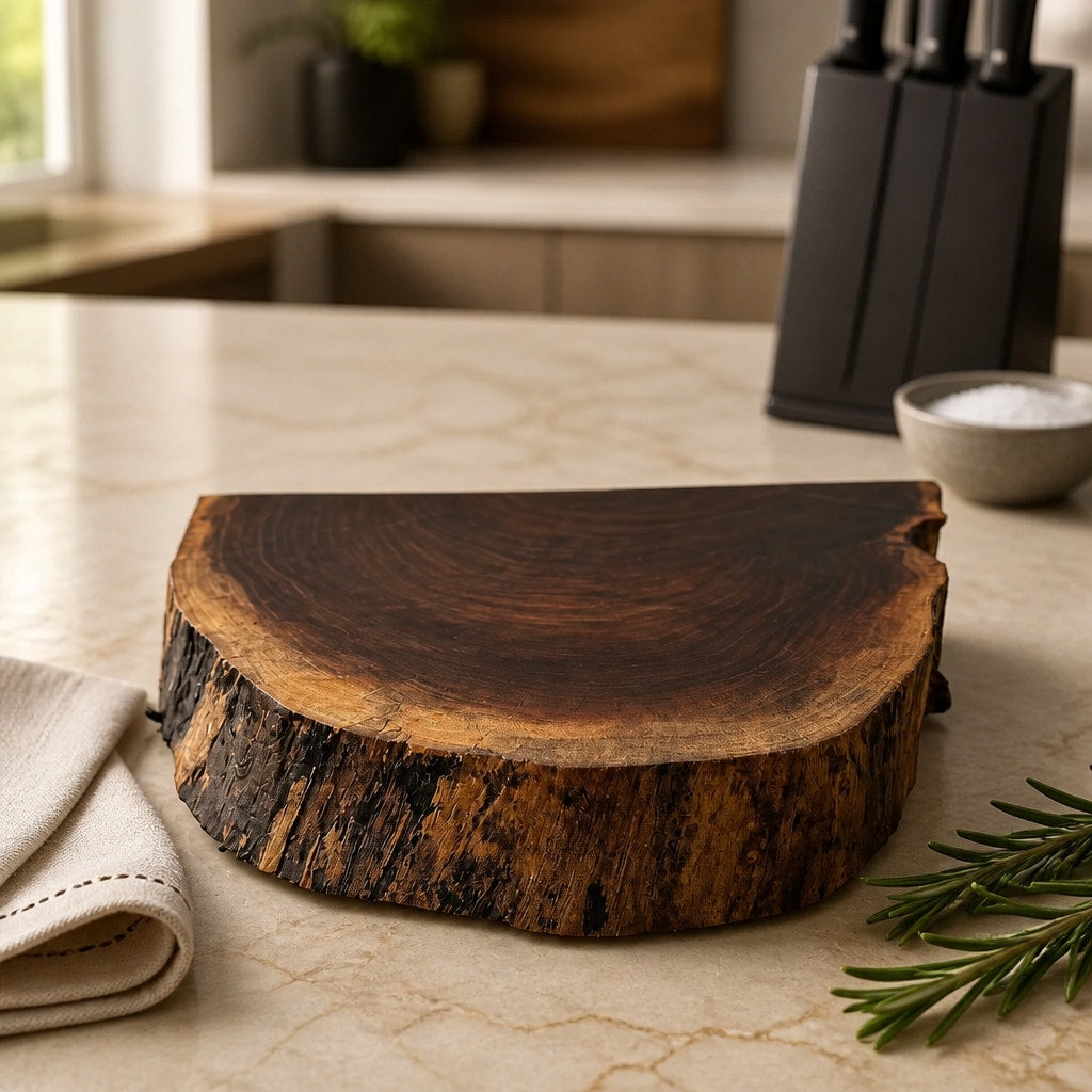 Handcrafted Walnut Live Edge Cutting Board, end grain, beautiful grain patterns, charcuterie serving tray, rustic kitchen decor