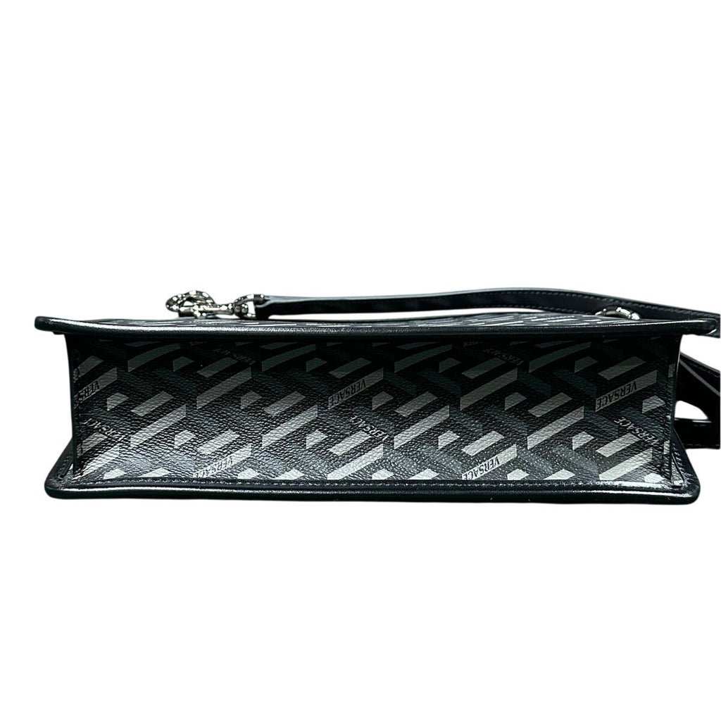 Versace La Greca Leather Messenger Bag Black Grey - New