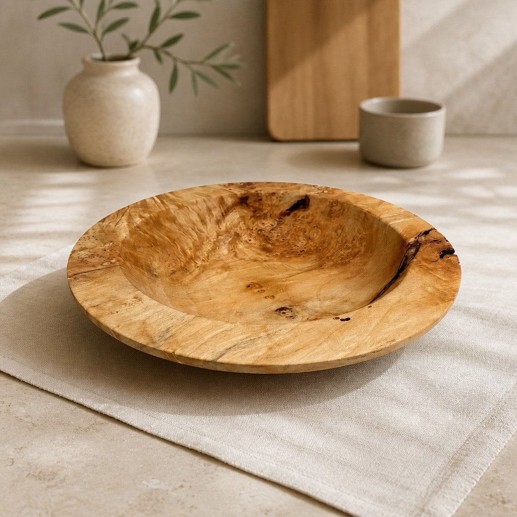 Box Elder Burl Hand Turned Wood Bowl 12x2.25, rare hardwood, artisan crafted, food safe finish, centerpiece, home decor