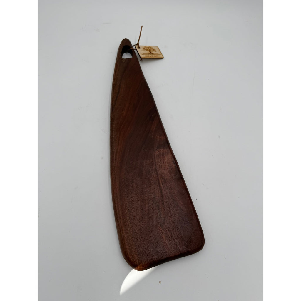 Handcrafted Walnut Charcuterie Serving Board, 19.25 x 5.25 x 1 inches, freeform silhouette with handle, food safe finish, functional and art