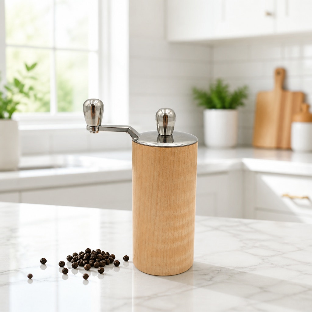 Hand Turned Maple Pepper Grinder, Stainless Steel, 1 5/8 x 3 1/2 Inch, SKU 1427