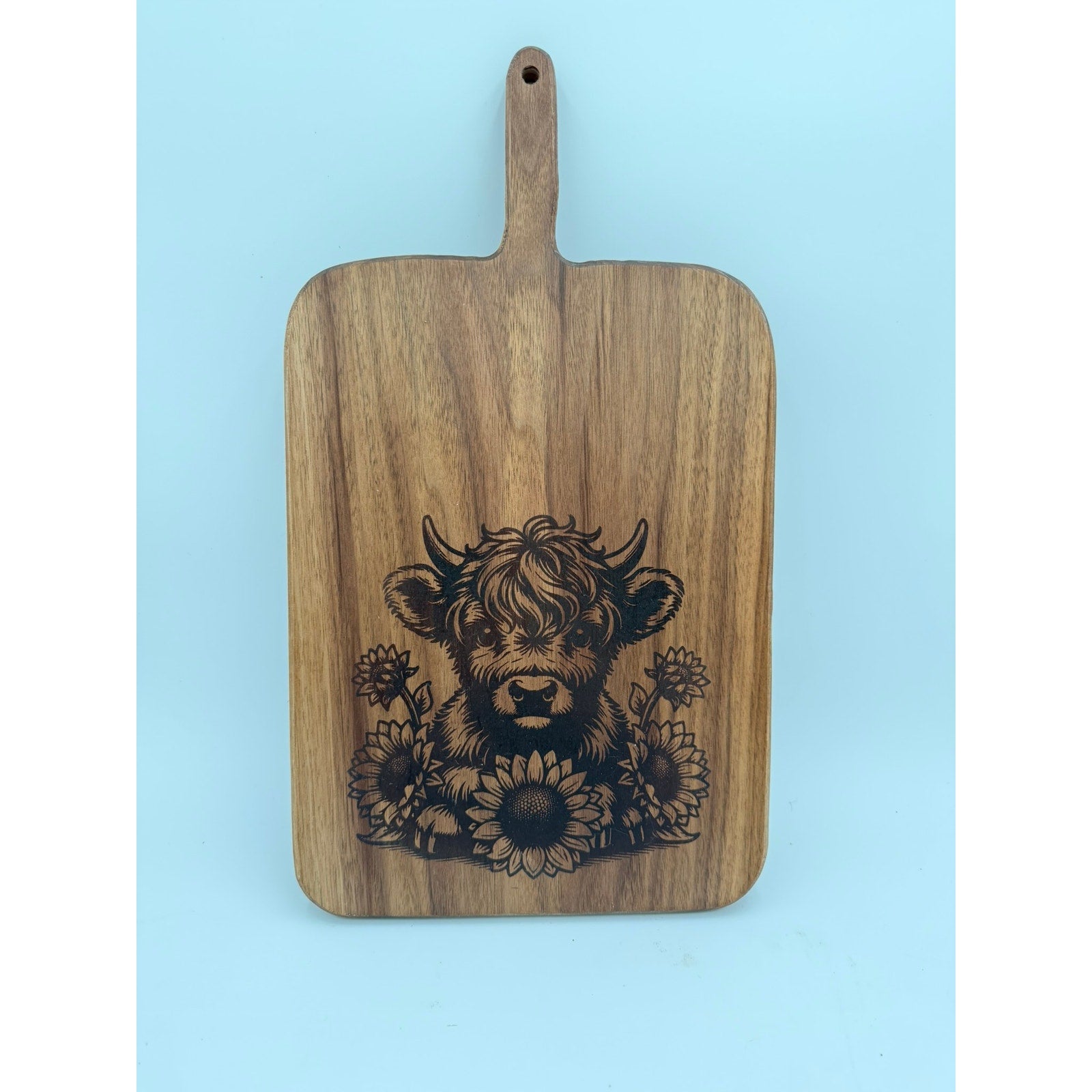 Walnut Charcuterie Board, Wood Burned Cow and Daisies, Handmade Serving Board, Unique Cheese Platter, High Quality