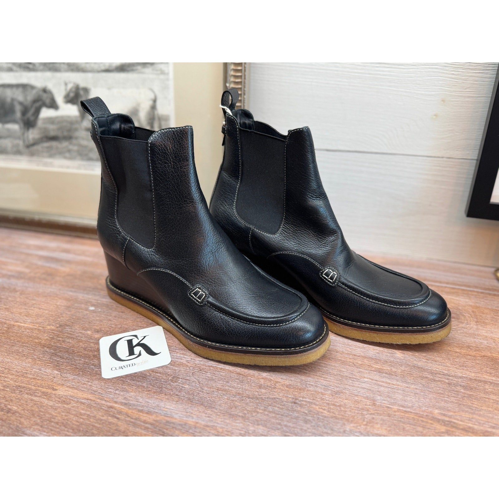 Ferragamo Leather Wedge Boots - Size 40.5 - New in Box