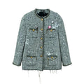 R13 Slouch Embellished Tweed Jacket Gray Oversized Size M