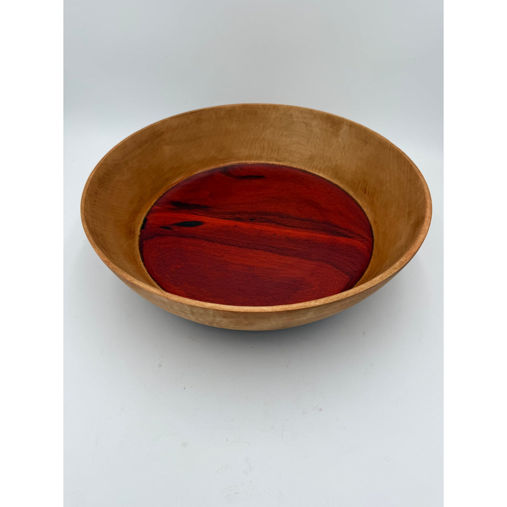 Large Heirloom Wooden Salad Bowl Handmade, 16.5 x 4.5 in, hard maple with padauk base, food safe finish, entertaining serveware, rustic chic