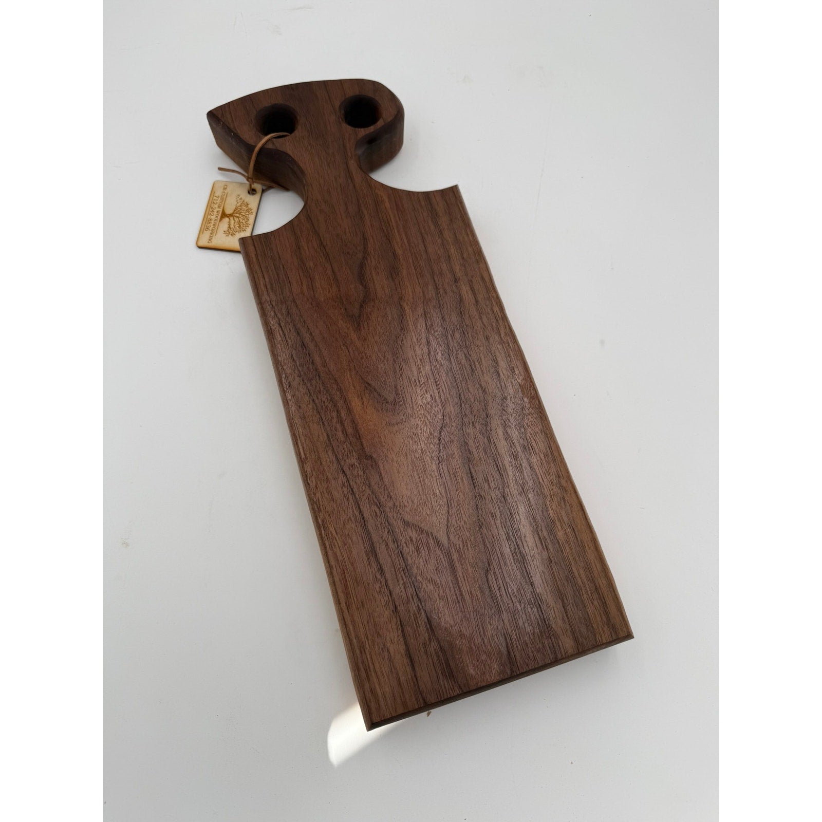 Walnut Free Form Charcuterie Board with Handle, 18 x 6.5 x 1.75, thick and substantial, functional serving, decorative kitchen decor