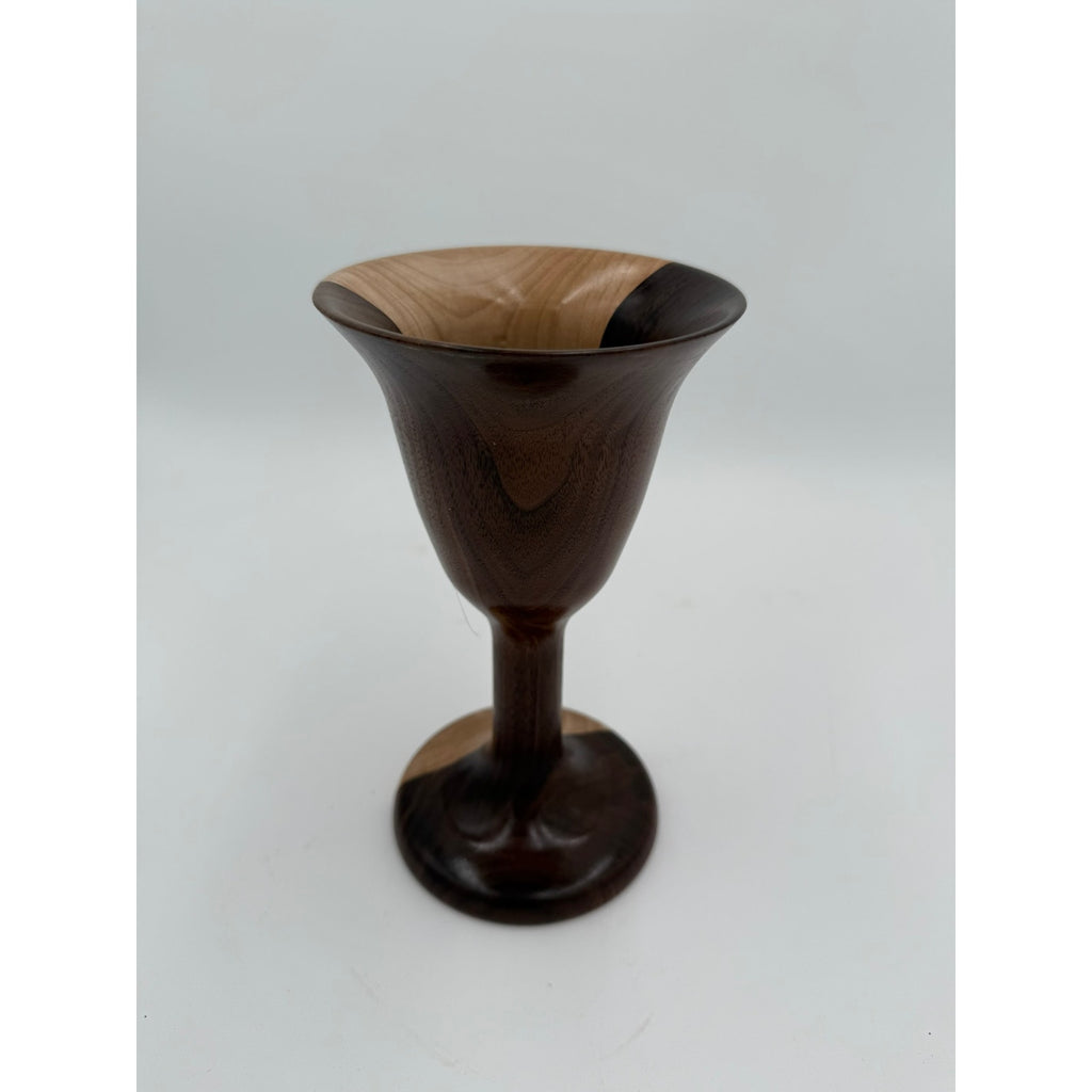 Hand Turned Walnut and Maple Wood Goblet, 9x5 size, handmade chalice, functional art, decorative accent, food safe finish