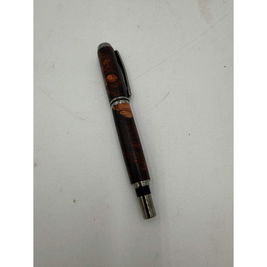 Hand Turned Honduran Rosewood Burl Pen, black titanium hardware, rollerball ink, handcrafted gift, executive writing pen