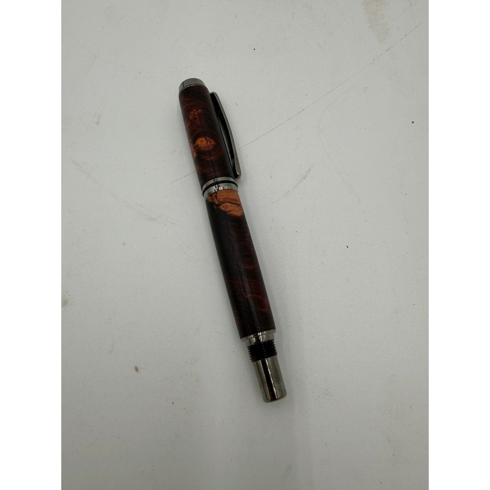 Hand Turned Honduran Rosewood Burl Pen, black titanium hardware, rollerball ink, handcrafted gift, executive writing pen