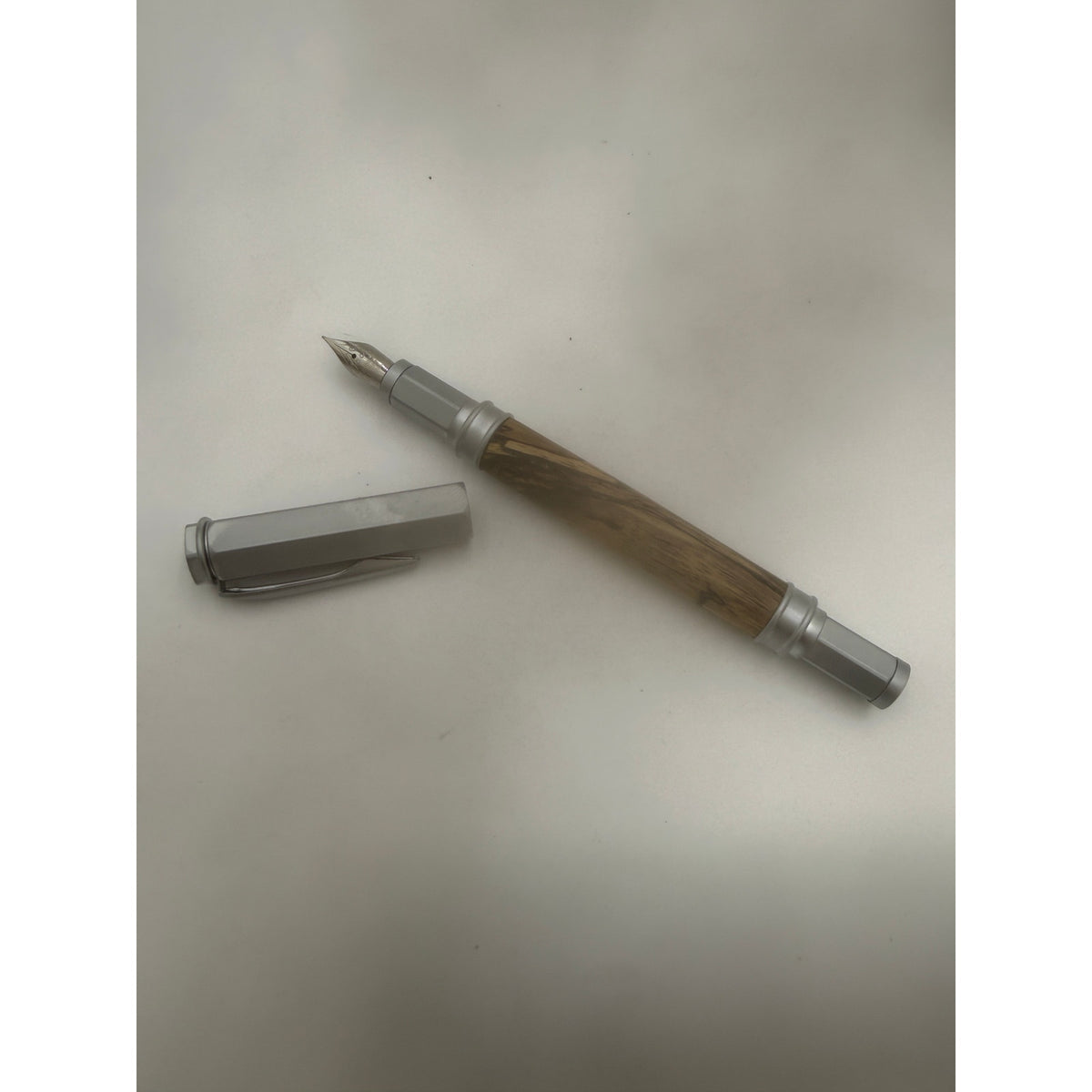 Vertex Fountain Pen in Spalted Tamarind, Hand Turned Barrel, Ink Pump, Cartridge, SKU 1469
