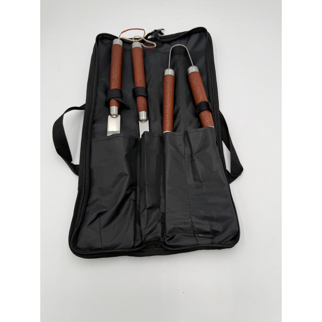Handcrafted Mahogany BBQ Tools Set, 3 Piece, Carrying Case, Grill Utensils, SKU 1564