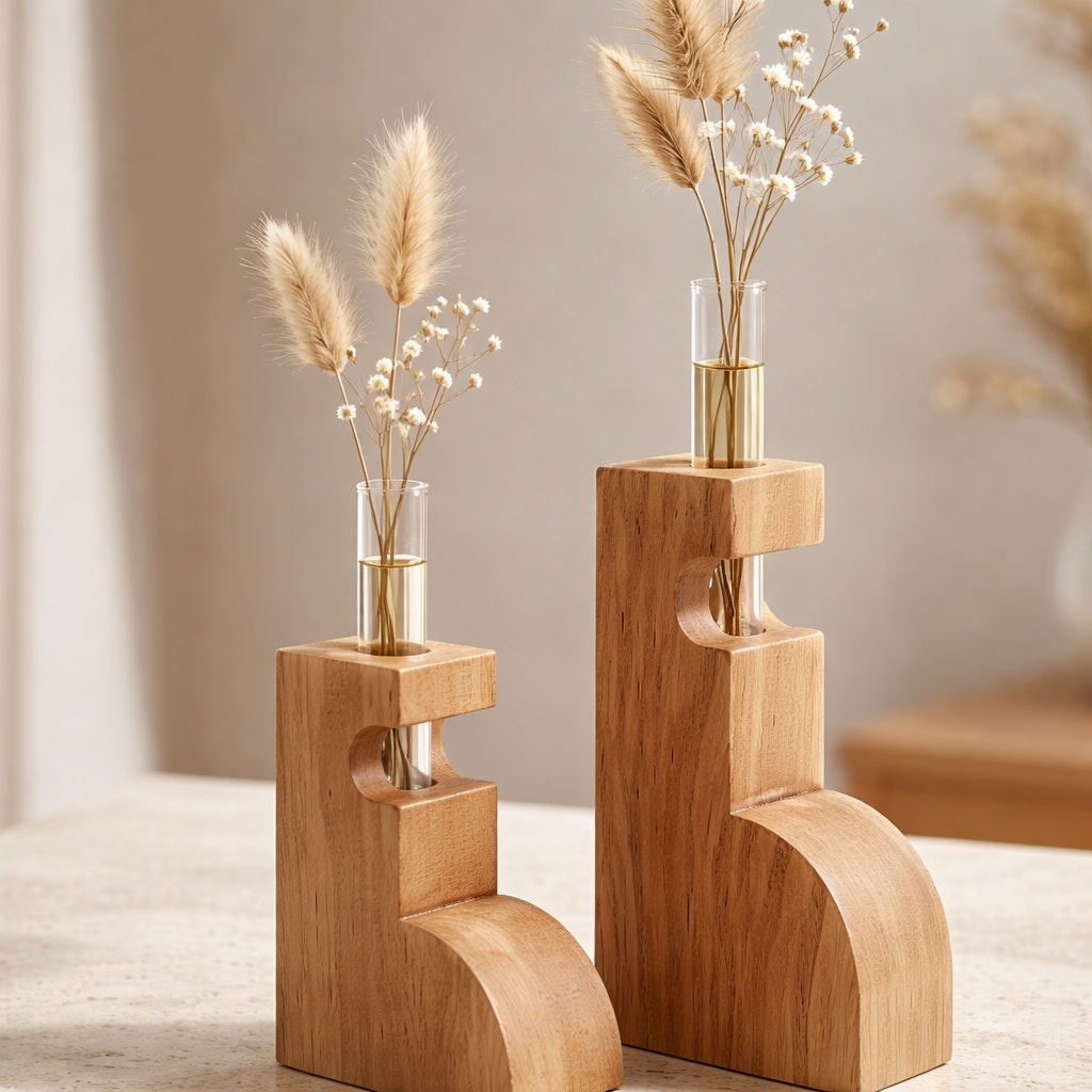 Maple Propagation Station Pair for Cuttings, contemporary wood bud vases, test tube planters, decorative duo, functional home decor