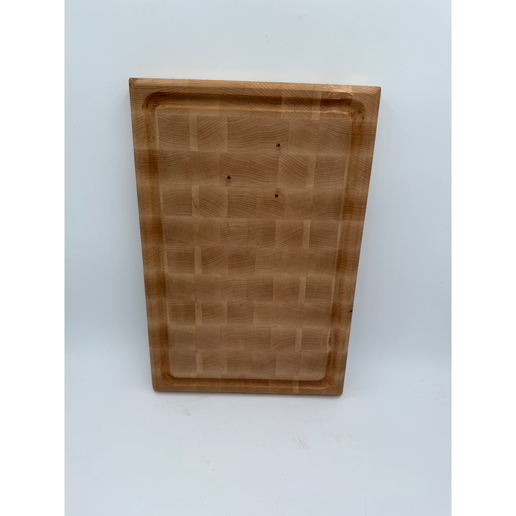Large Maple Butcher Block Cutting Board, 18x12x1.5, end grain, reversible with groove, flat prep surface, handmade in USA
