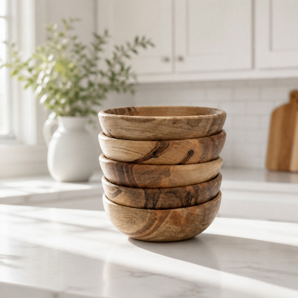 Ambrosia Maple Individual Salad Bowls, Set of 5, Handcrafted Wood, 5.25 x 1.75 Inches, SKU 1467