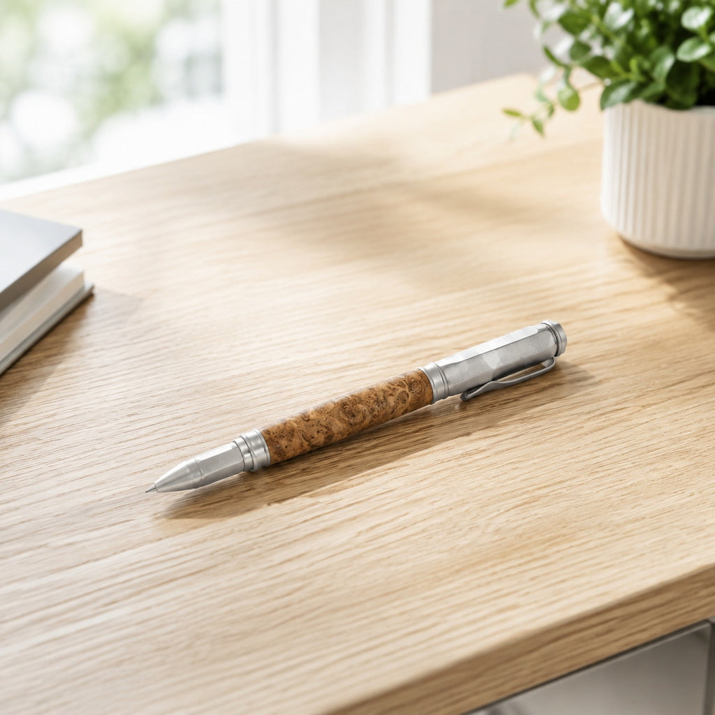 Vertex Fountain Pen in Spalted Tamarind, Hand Turned Barrel, Ink Pump, Cartridge, SKU 1469