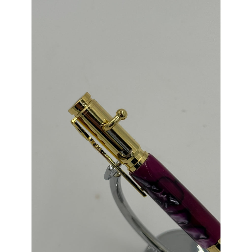 Purple Hand Turned Executive Rollerball Pen, epoxy barrel, smooth gel ink, gold hardware, gift boxed