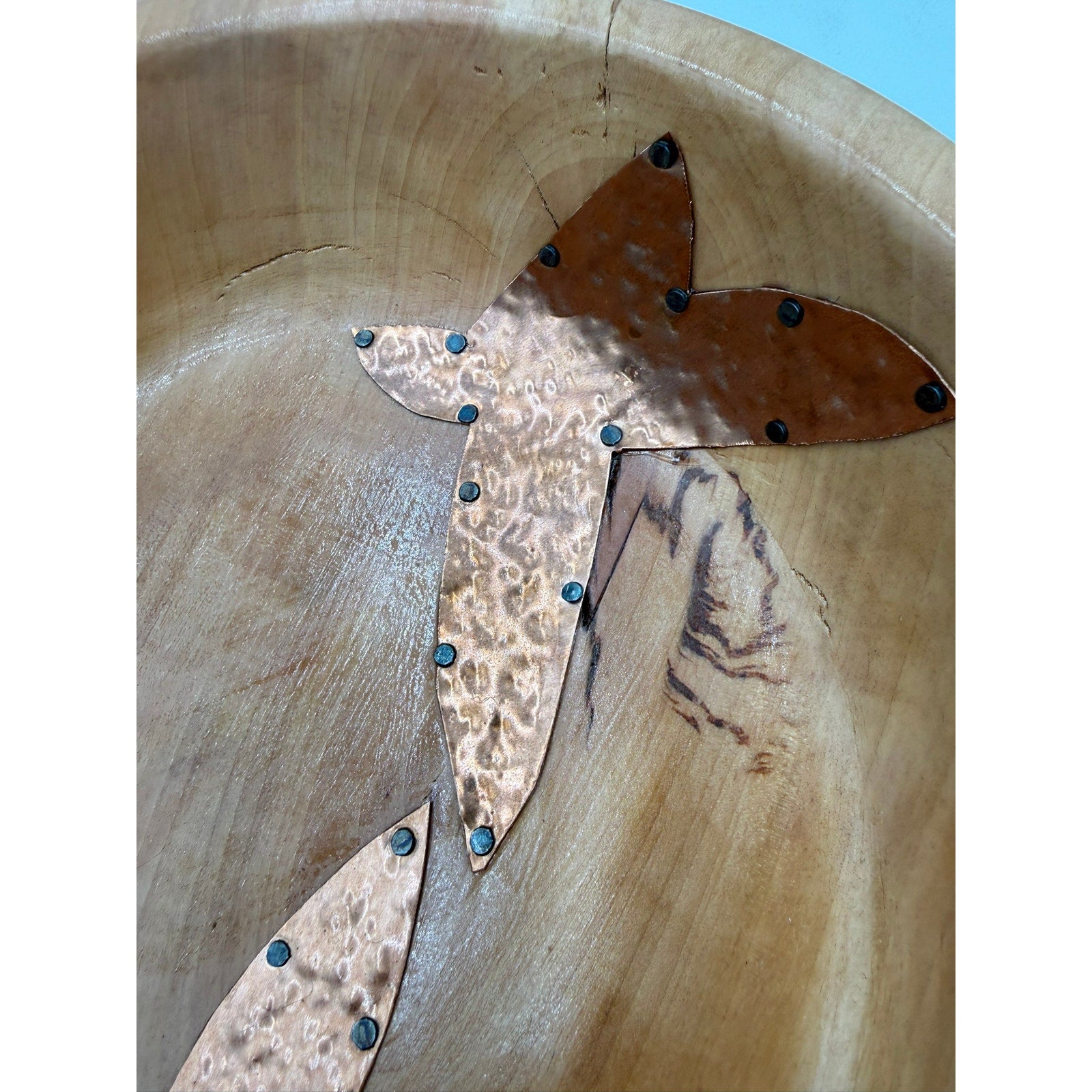 Natural Bradford Pear Centerpiece Bowl with Copper, 10 by 2.5, rustic modern decor, handmade gift idea