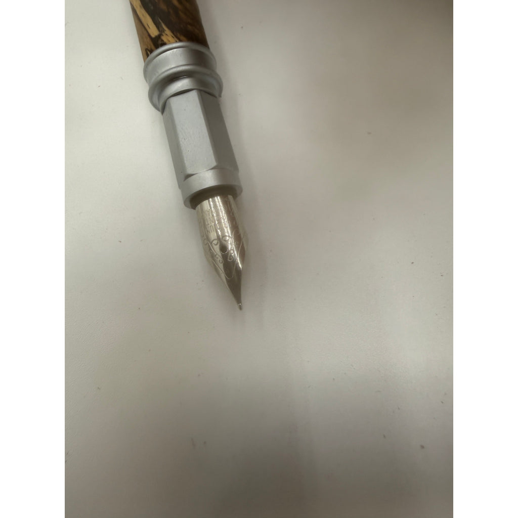 Vertex Fountain Pen in Spalted Tamarind, Hand Turned Barrel, Ink Pump, Cartridge, SKU 1469