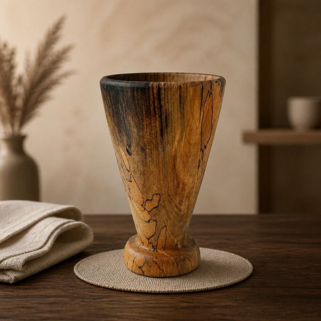 Hand Turned Spalted Maple Wood Vase 5 x 7.5, hardwood decor, handcrafted, natural grain, dried flower display