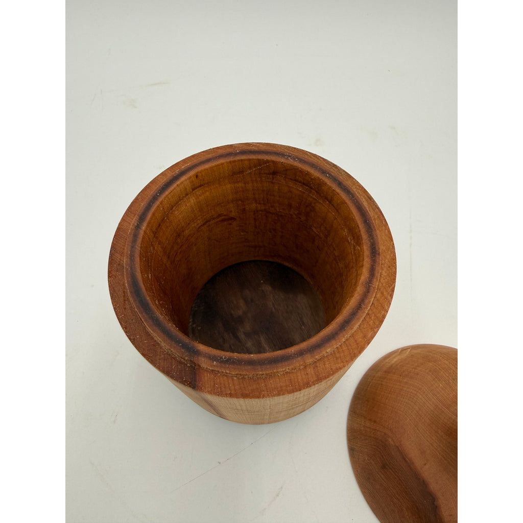 Hand Turned Figured Maple Lidded Box with Walnut Base, 4.25 x 7.5, tea bag storage, key holder, catchall, kitchen canister