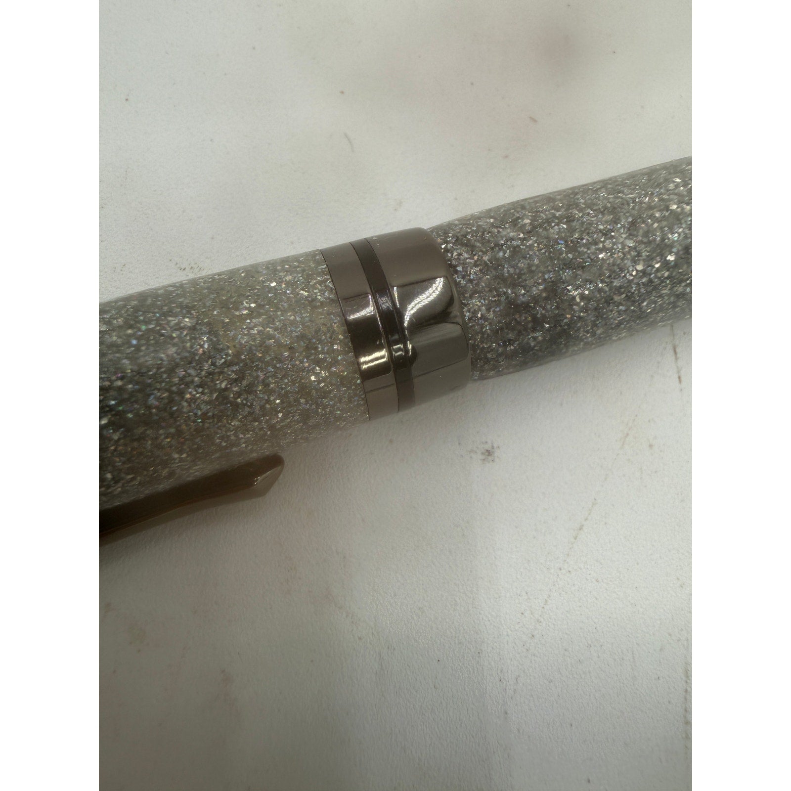 Hand Turned Cyclone Rollerball Pen, Silver Diamondcast Barrel, Gunmetal, Refillable, SKU 1436