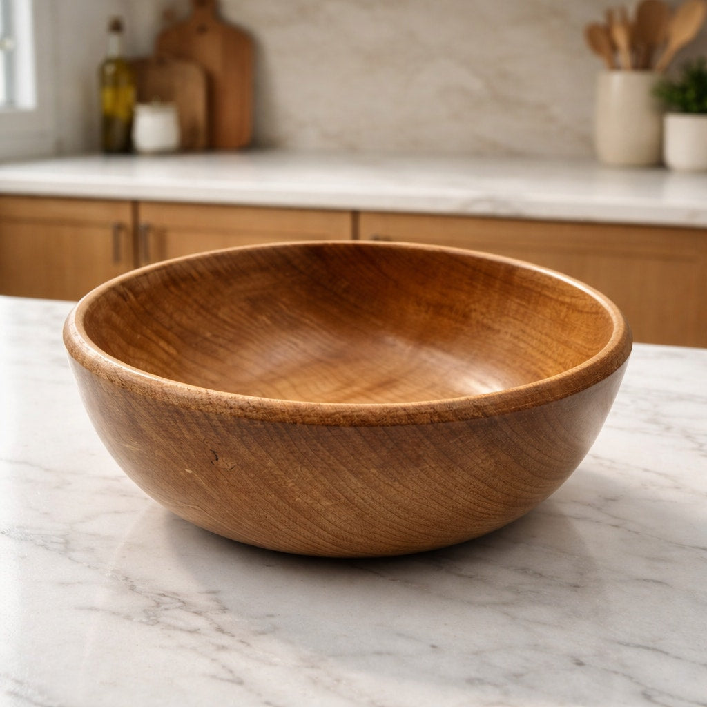 Hand Turned Figured Maple Wood Bowl 7.75 x 3.25, handmade kitchenware, salad serving bowl, food safe finish, decorative center bowl, unique