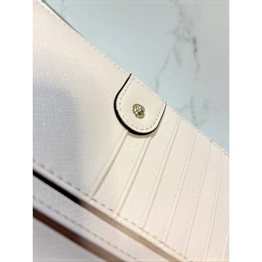 Kate Spade Laurel Way Stacy Snap Wallet Almond Black Leather Saffiano Cream Gold