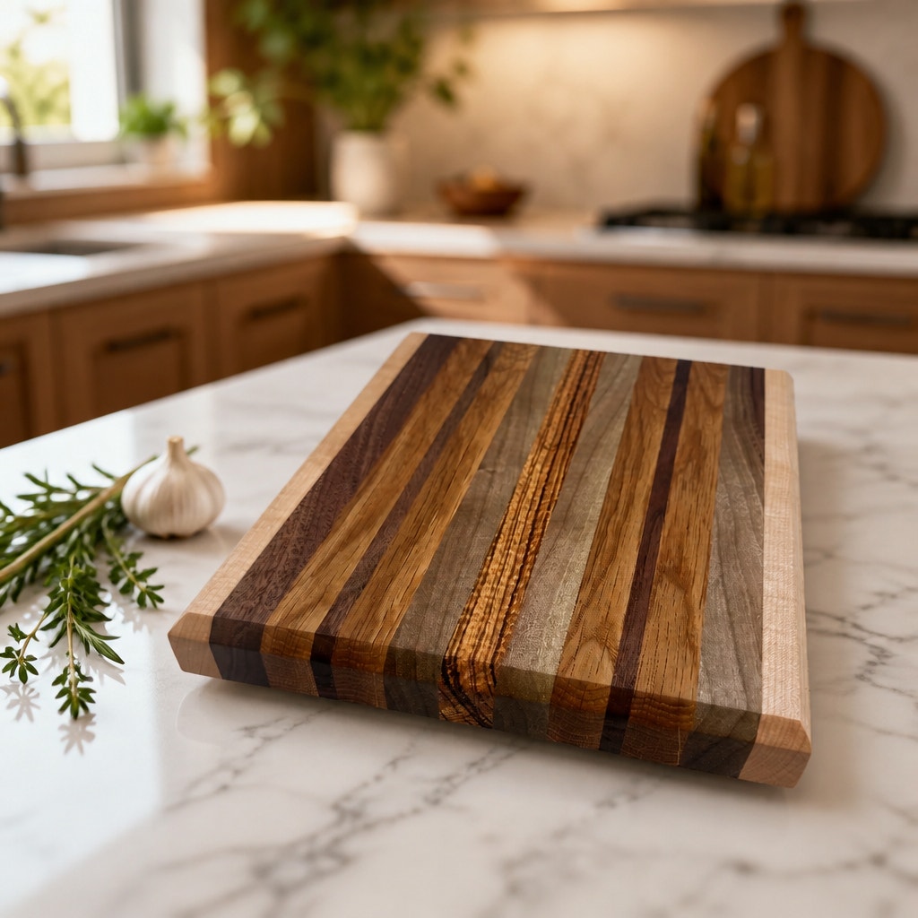 Handcrafted Edge Grain Cutting Board, Walnut Maple White Oak Tigerwood, 11.75 x 9.5 x 1.5 Inch