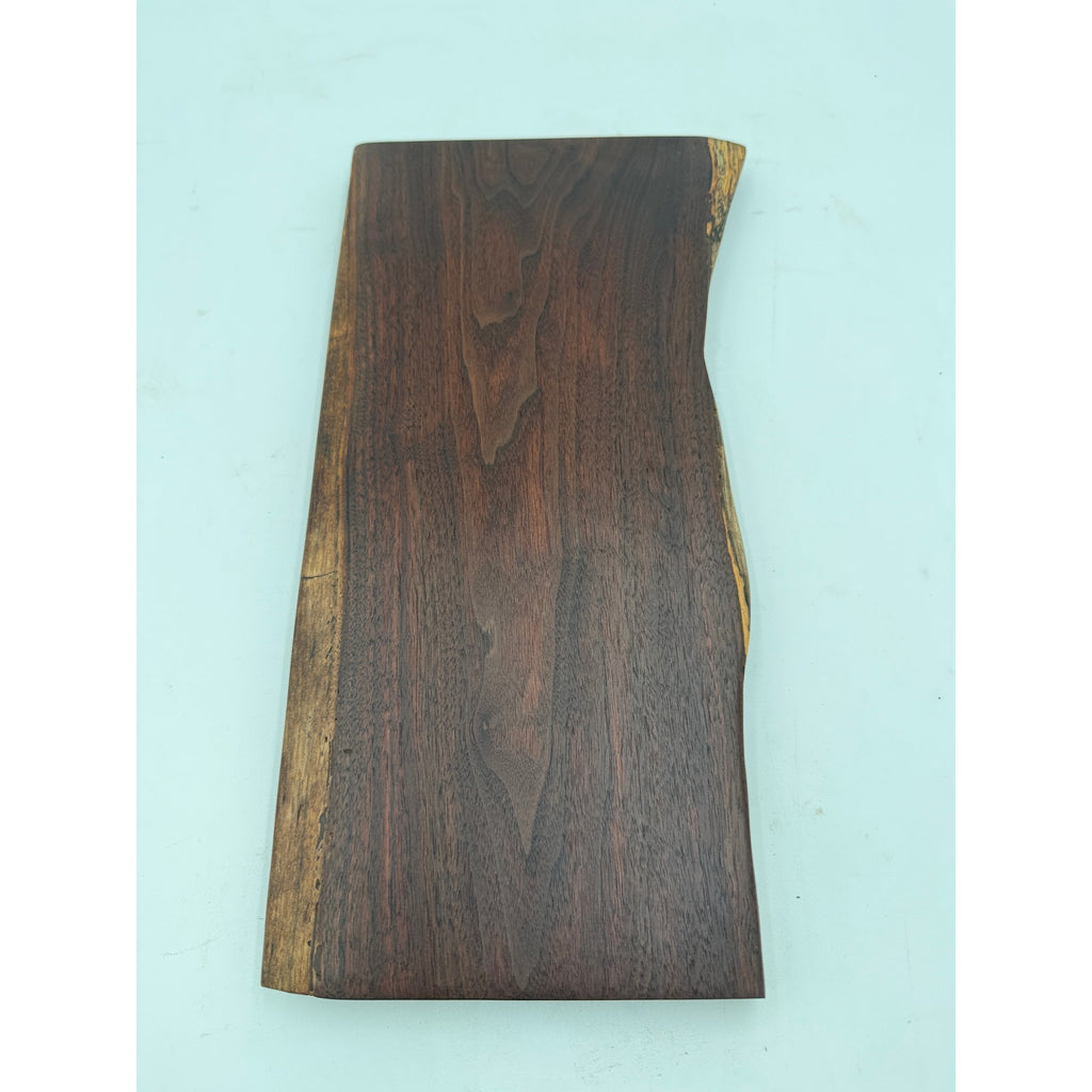 Handcrafted Walnut Live Edge Charcuterie Board, 15x8x1 size, rich dark coloring, intricate grain pattern, food safe finish