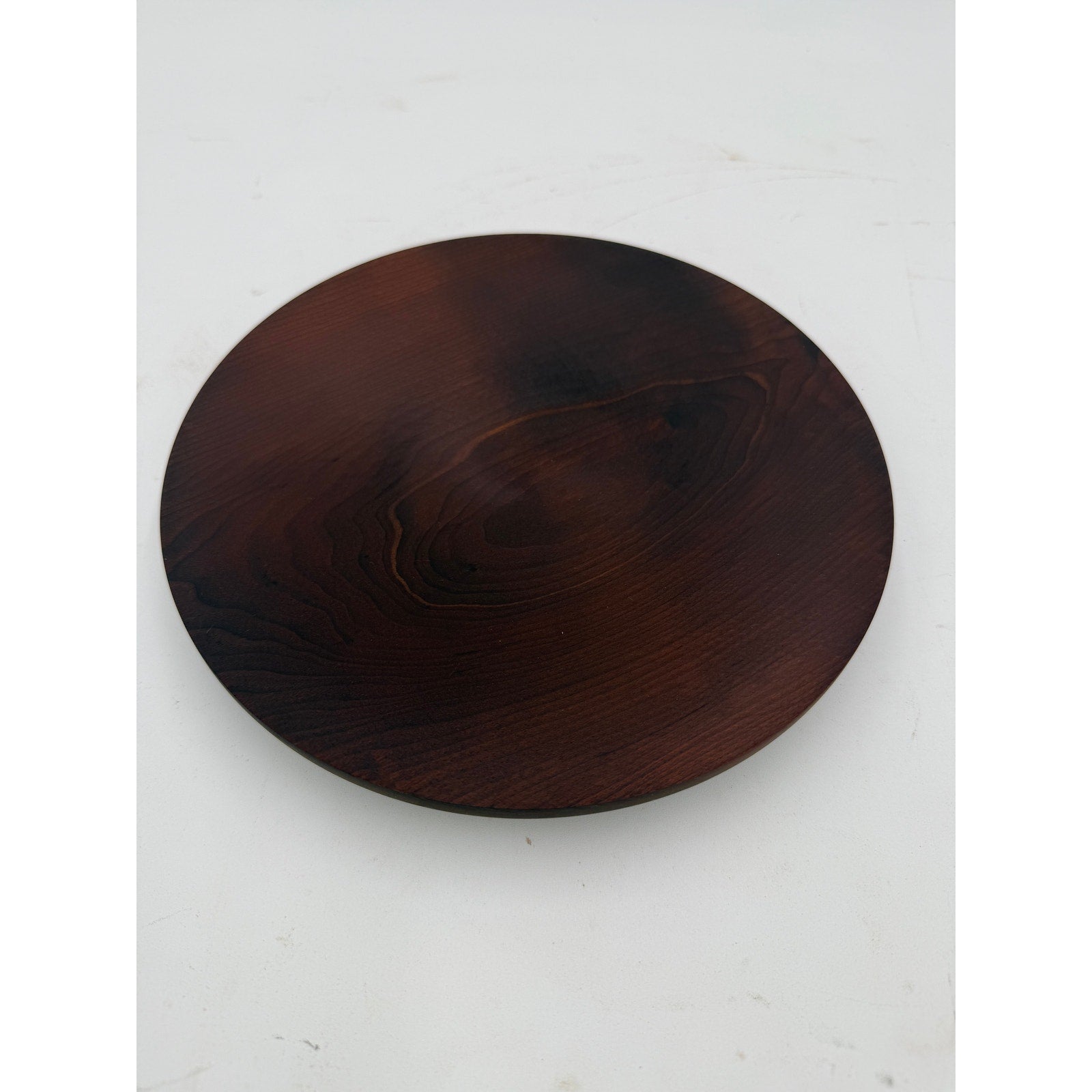 Roasted Maple Hand Turned Serving Platter, 8.75 x 1.25 in, rich dark finish, food safe oil, artisan wood decor