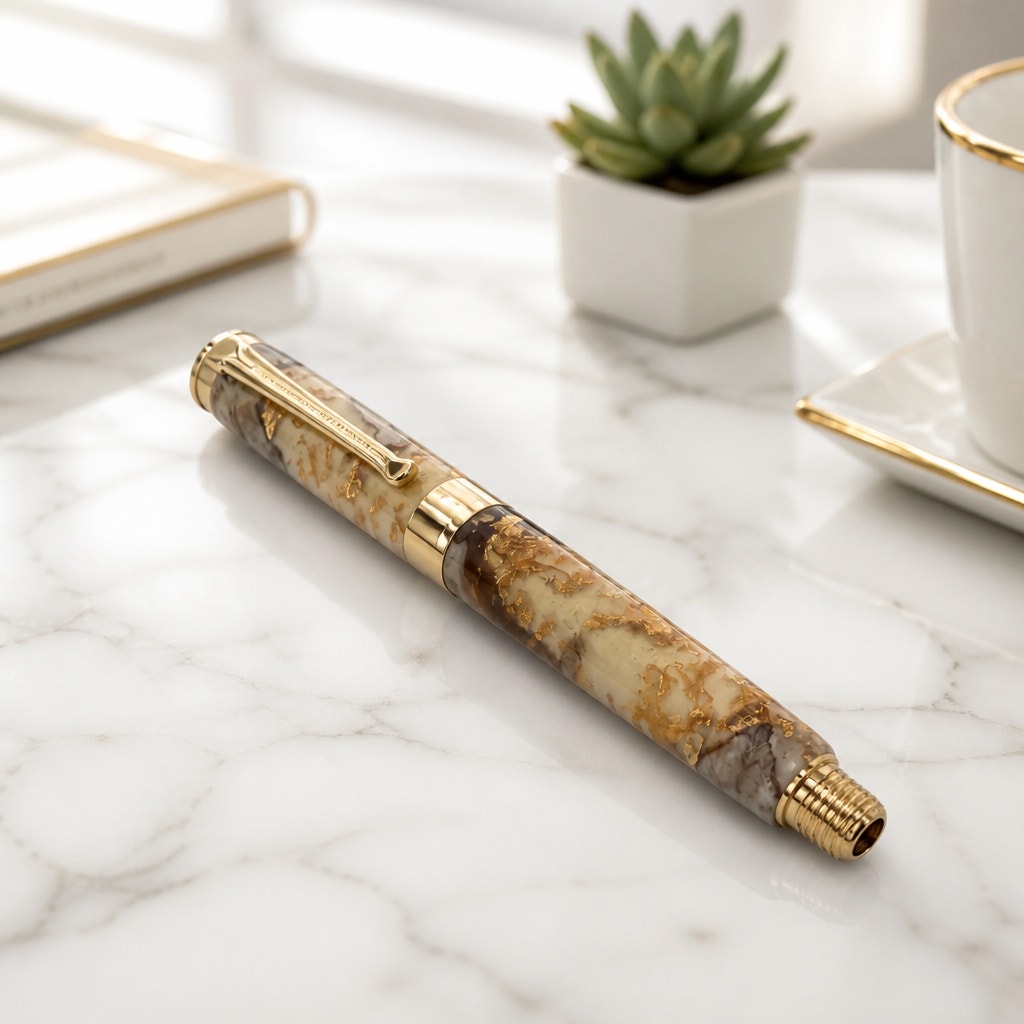 Beaufort Leveche Rollerball Pen, Gold Hardware, Epoxy Flake, Grapevine, Refillable, SKU 1435