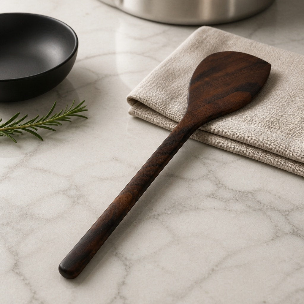 Handcrafted Walnut Mixing Spoon 12.5 Inch, food safe finish, ergonomic handle, non scratch for cookware, handmade USA