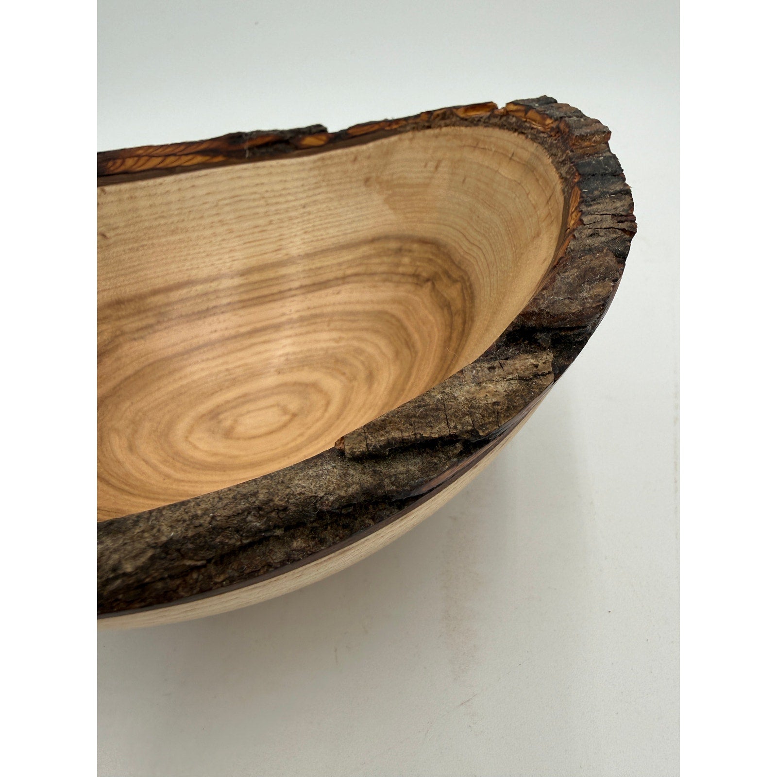 Live Edge Shagbark Hickory Hand Turned Bowl, rustic decor, natural bark rim, 7.5 x 7 x 3.5 in, food safe finish