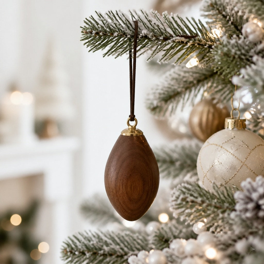 Hand Turned Christmas Tree Ornament, Hand Crafted Holiday Decor, SKU 1442 to 1451