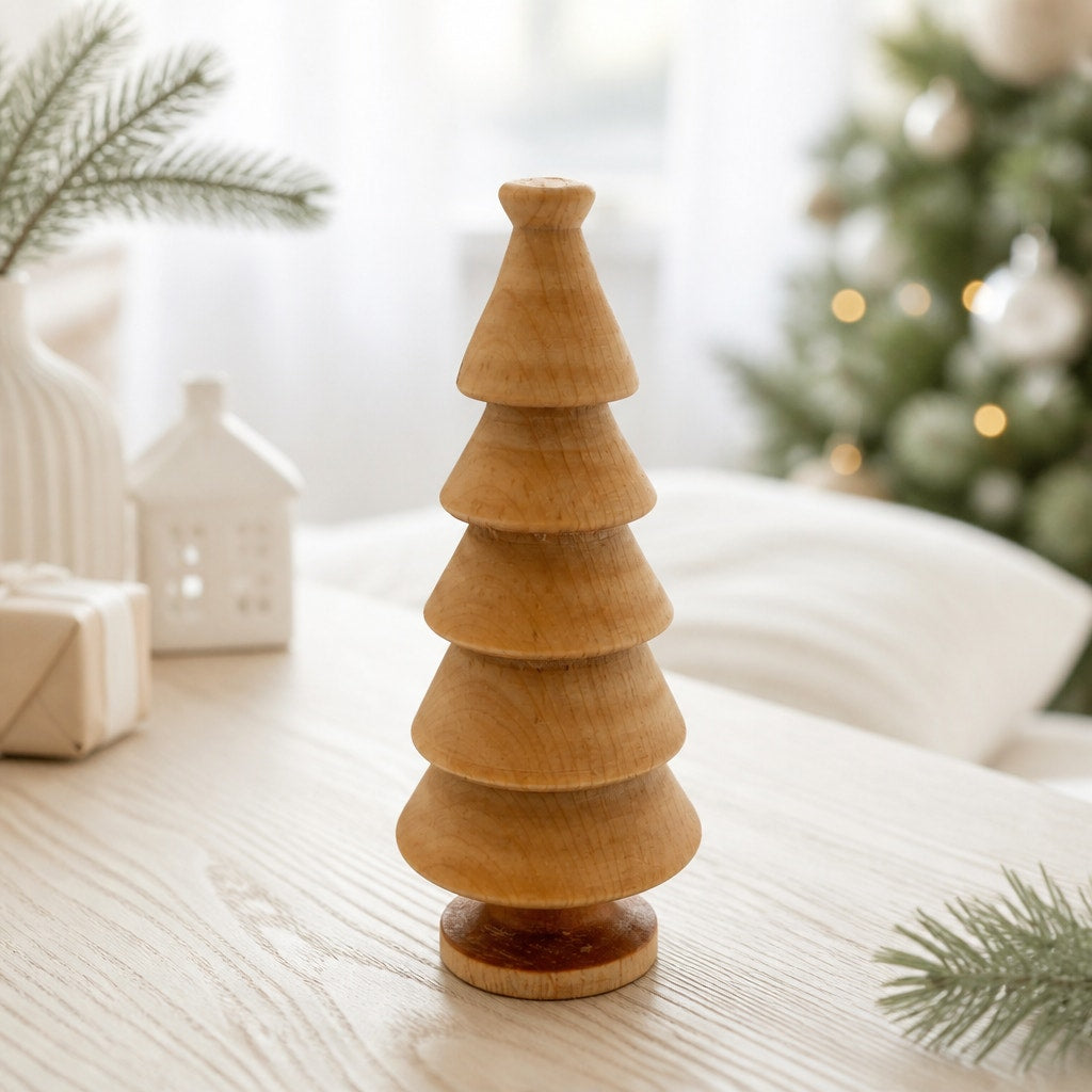 Hand Turned Wood Christmas Trees, Maple and Cherry, Rustic Holiday Decorations, SKUs 1369 to 1372