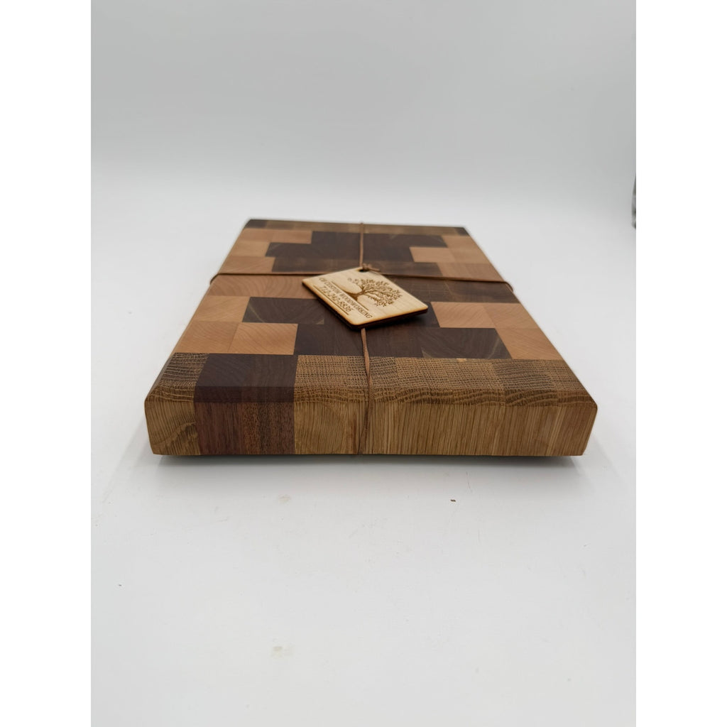 End Grain White Oak Walnut Maple Cutting Board, 12.75 x 9 x 1.5, butcher block, reversible, rubber feet, food-safe oil finish