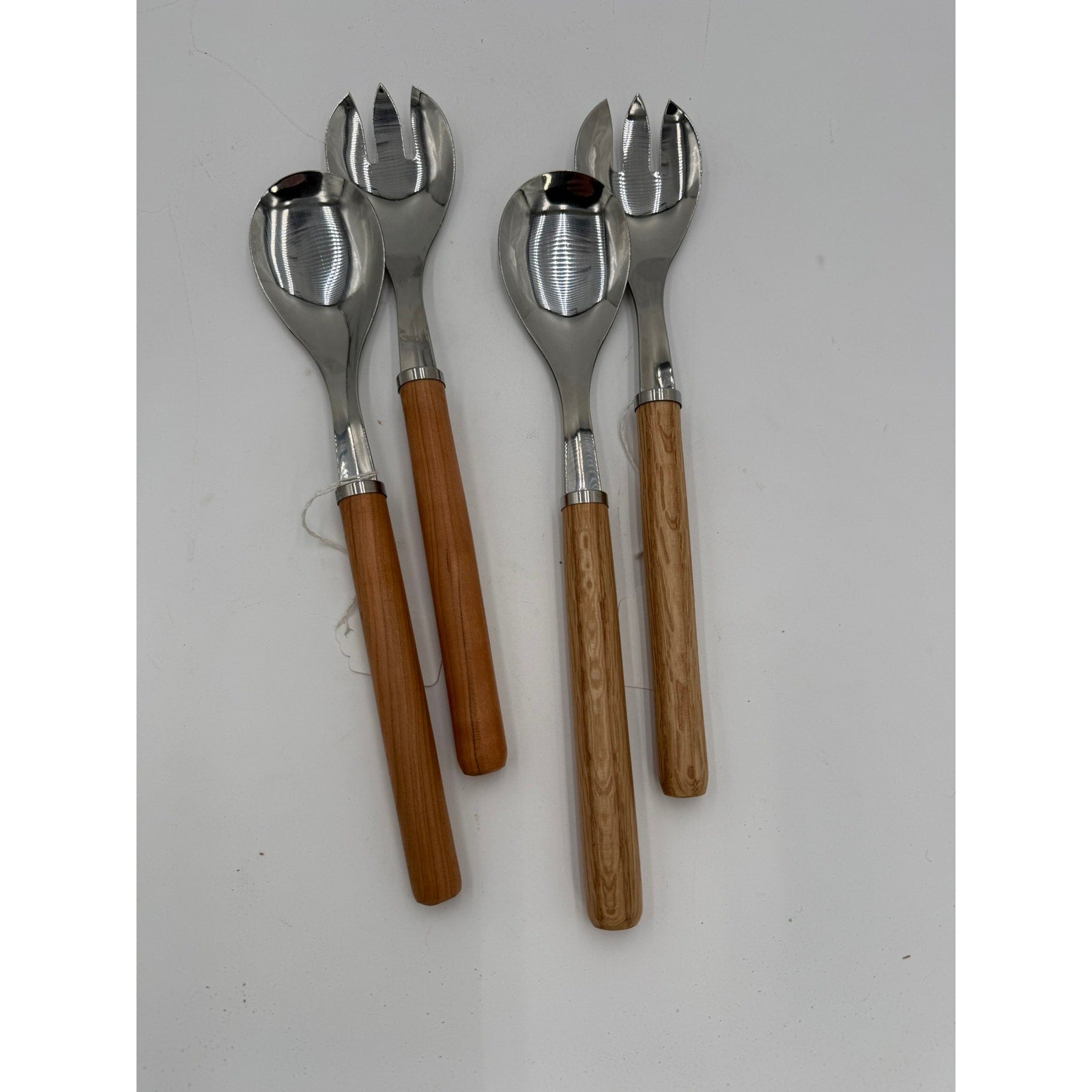 Hand Turned Wood Handle Salad Server Set, stainless steel heads, food safe finish, oak or cherry, handmade kitchen gift