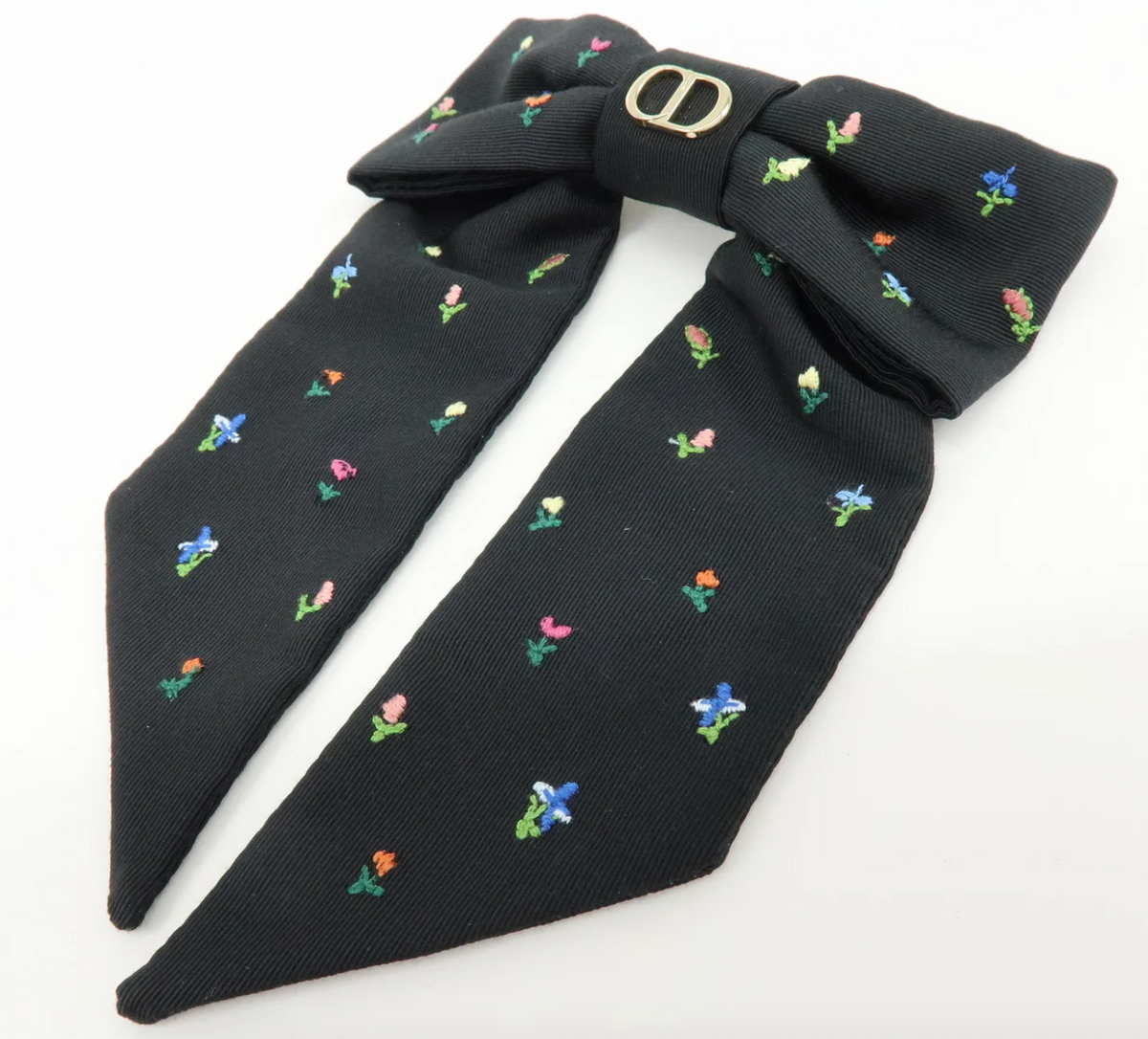7551 - Dior Large Revolution Flowers Twist Bow Barrette Black CD Logo - Image 1