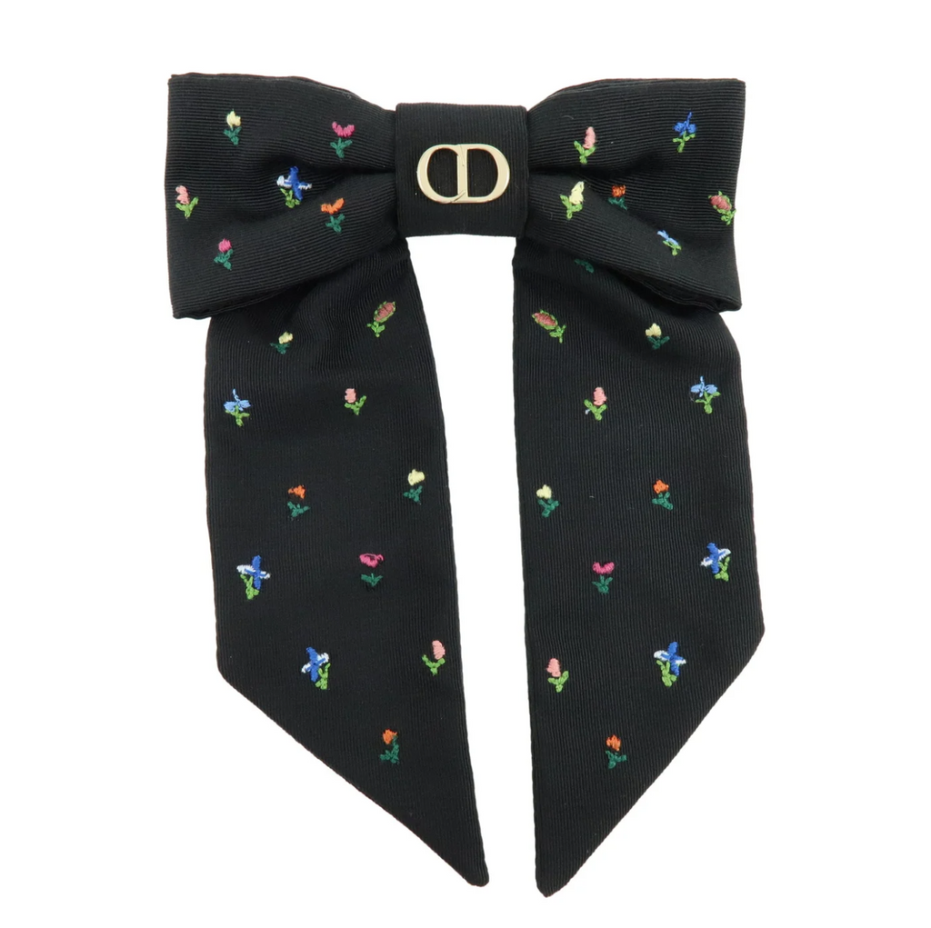7551 - Dior Large Revolution Flowers Twist Bow Barrette Black CD Logo - Image 2