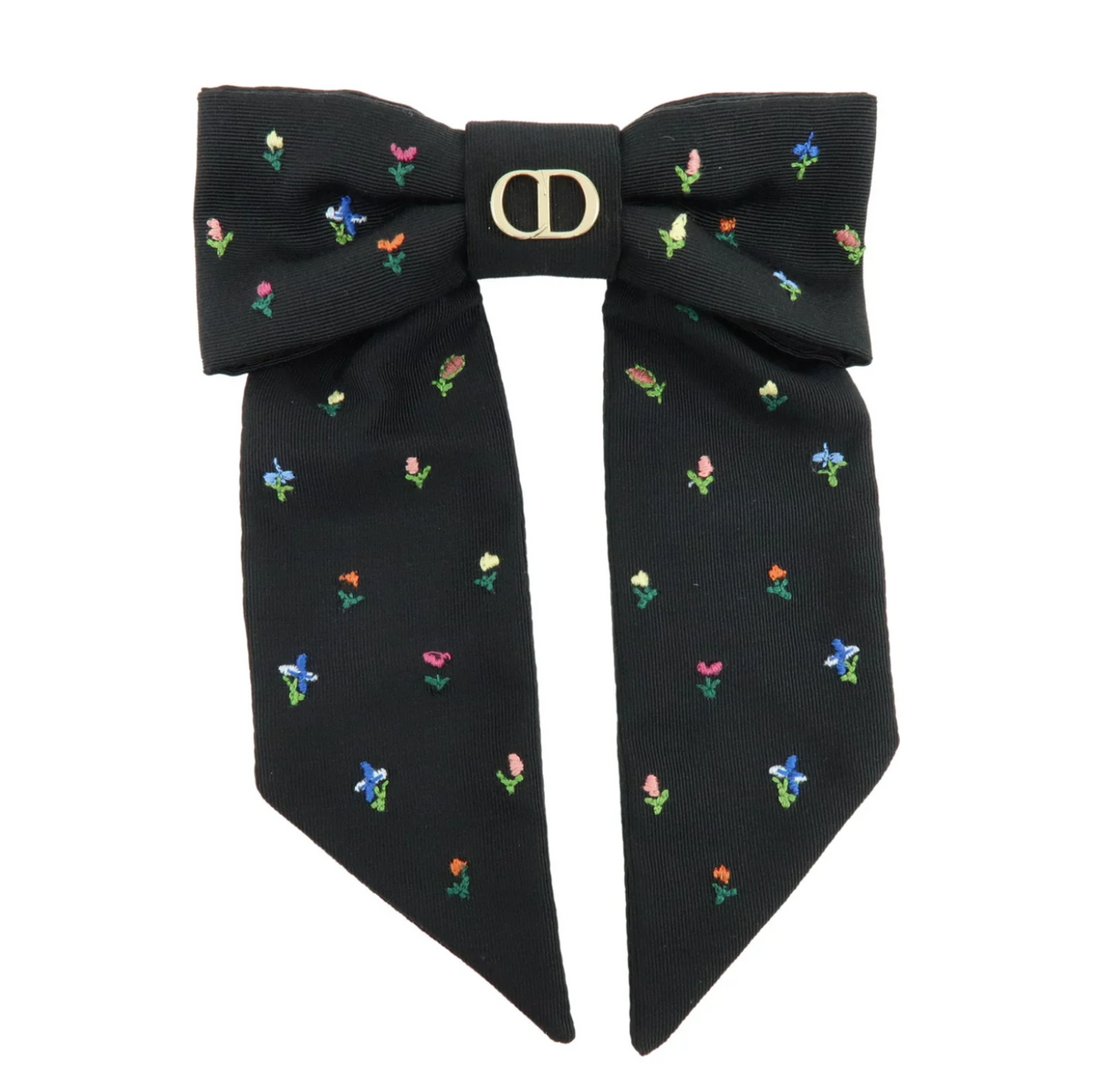7551 - Dior Large Revolution Flowers Twist Bow Barrette Black CD Logo - Image 2