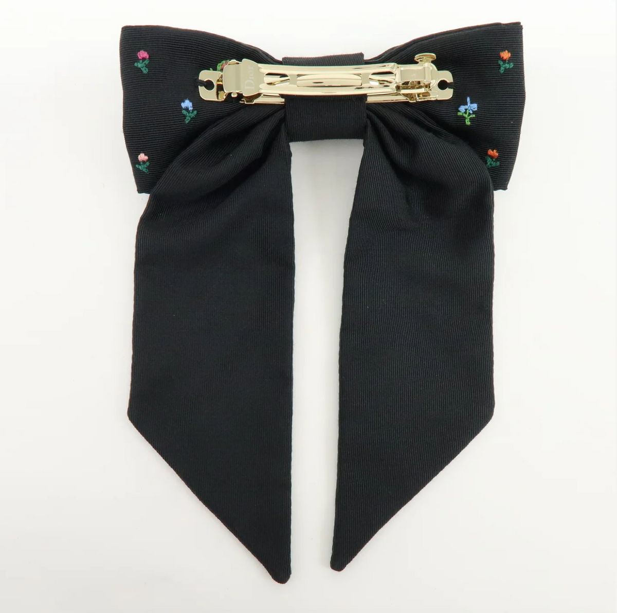 7551 - Dior Large Revolution Flowers Twist Bow Barrette Black CD Logo - Image 4