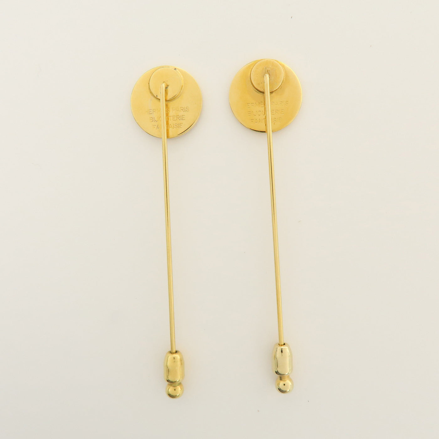 7072 - Hermes Set Of 2 Sellier Metal Pin Brooch Gold
