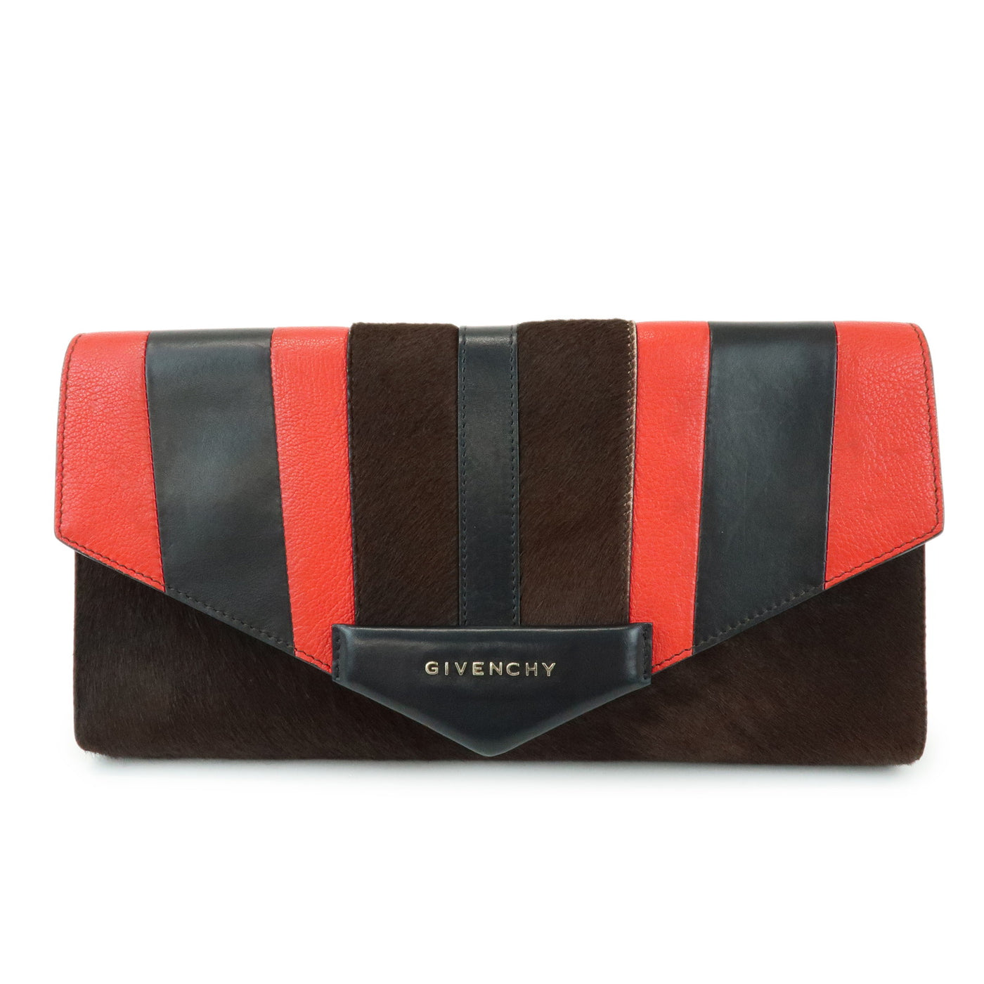 7077 - Givenchy Pony Hair Leather Clutch Bag Flat Pouch