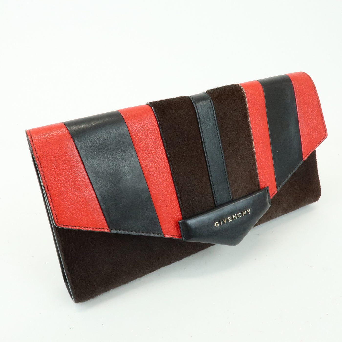 7077 - Givenchy Pony Hair Leather Clutch Bag Flat Pouch