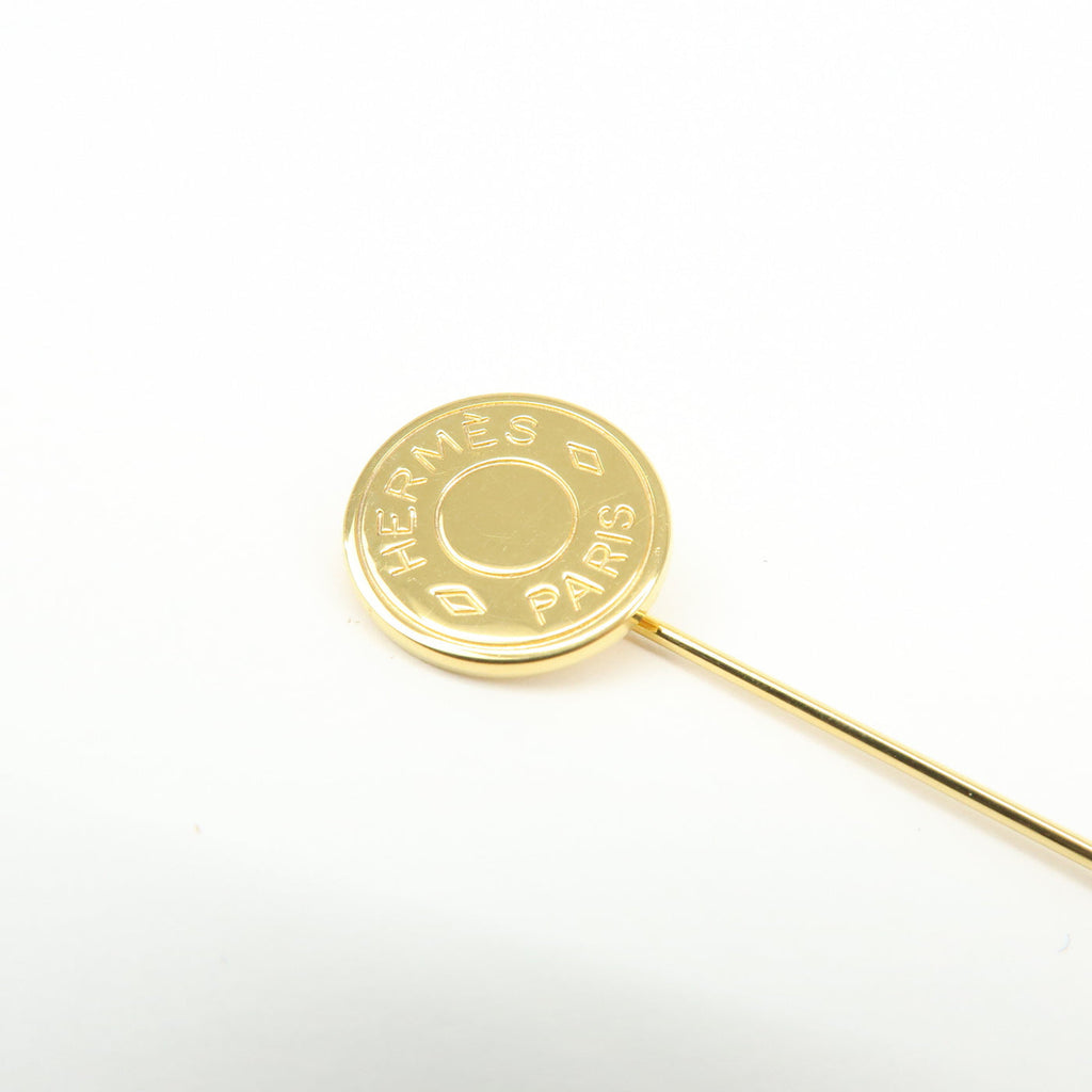 7072 - Hermes Set Of 2 Sellier Metal Pin Brooch Gold